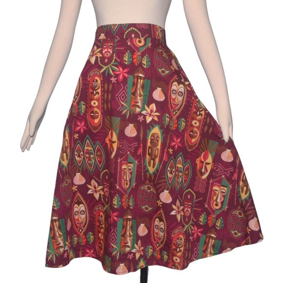 TikiLand Day 2023 Spirit of Tiki Aloha Retro 50s 60s Print Flare Skirt Pockets L - Picture 1 of 8